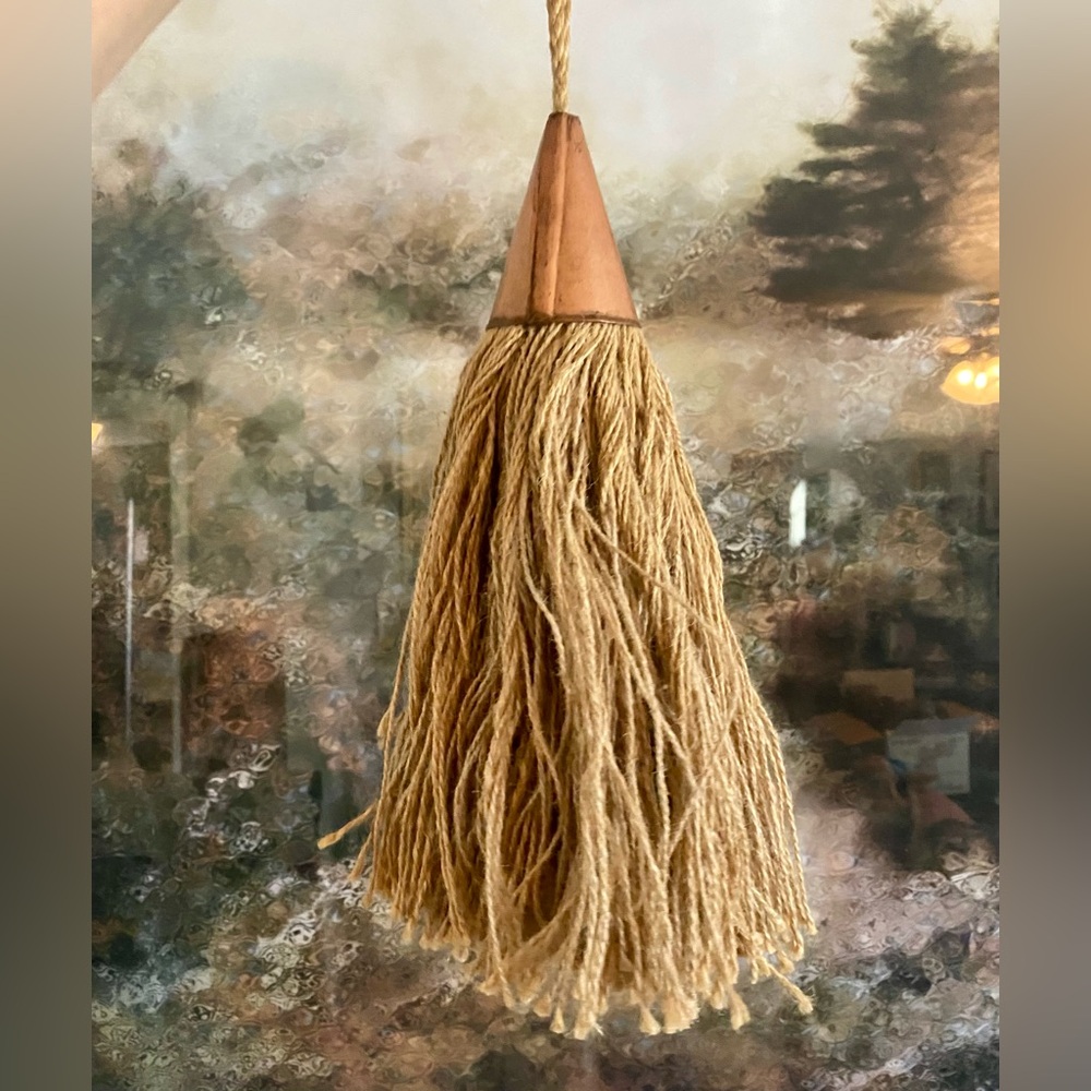 Pier 1 Large Natural Jute Fiber Decorative Tassels with Copper Tops Set of 6 - Picture 2 of 5